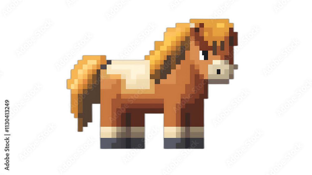 Obraz premium Pixel Art Brown Horse Pony Farm Animal 8 bit Game Asset Cute Digital Illustration