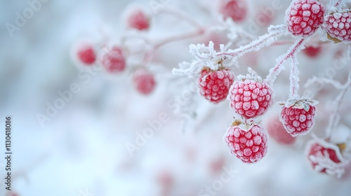 Frozen Raspberries on a Winter Branch Outdoors photo