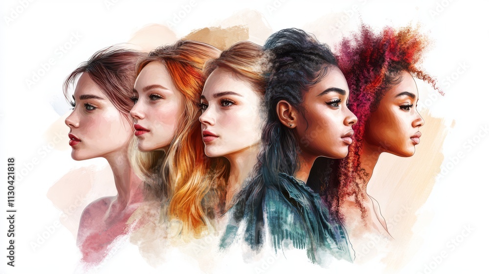 Obraz premium Women from different ethnicities, each with unique looks and hairstyles