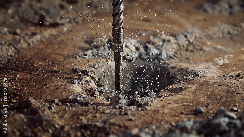 A drill with a diamond core bit drilling into concrete on a solid brown background.