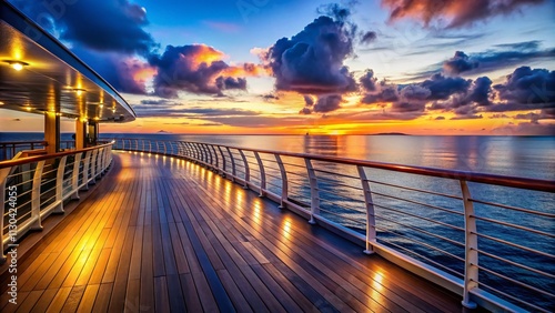 Wallpaper Mural Stunning Luxury Cruise Ship Deck with Solar-Powered Lighting Enhancing Railings and Pathways, Perfect for Relaxation and Scenic Views at Sea, Featuring Ample Copy Space Torontodigital.ca