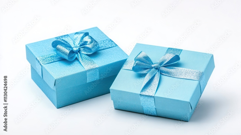 Obraz premium Two Blue Gift Boxes with Ribbons