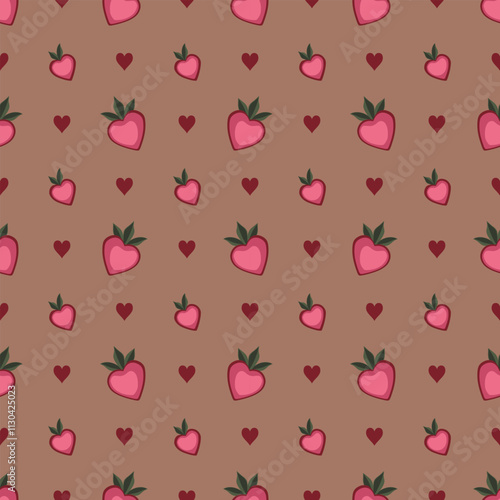 Mocha Mousse Cute Strawberry and Heart Pattern on color 2025 background