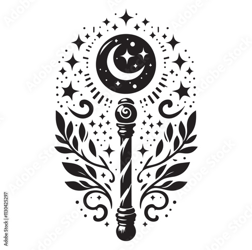 Magic staff Silhouette vector illustration