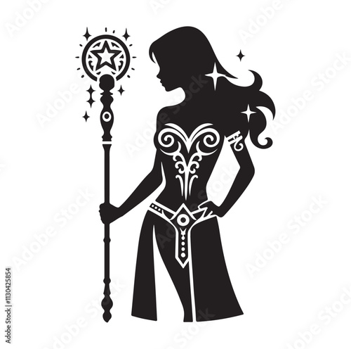 Magic staff Silhouette vector illustration