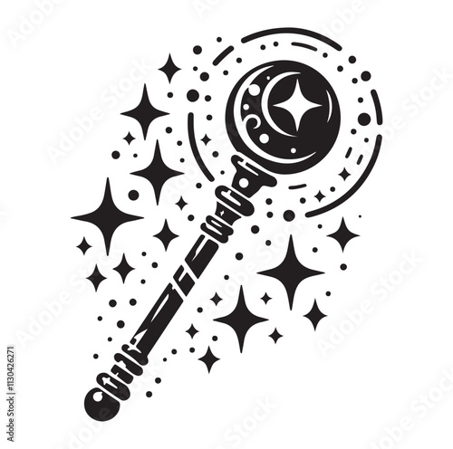 Magic staff Silhouette vector illustration