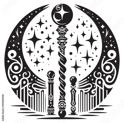 Magic staff Silhouette vector illustration