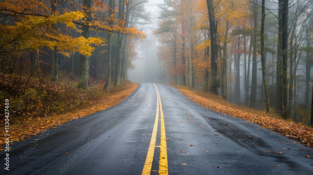 Fototapeta premium Foggy Road in Autumn Forest