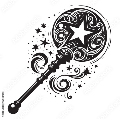 Magic staff Silhouette vector illustration