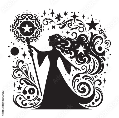 Magic staff Silhouette vector illustration
