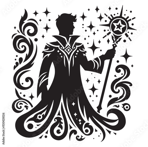 Magic staff Silhouette vector illustration