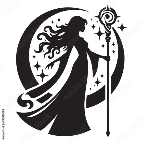 Magic staff Silhouette vector illustration