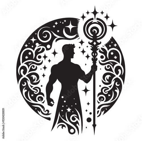 Magic staff Silhouette vector illustration