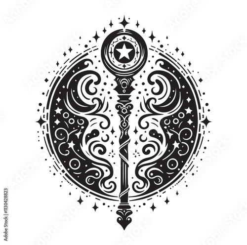 Magic staff Silhouette vector illustration
