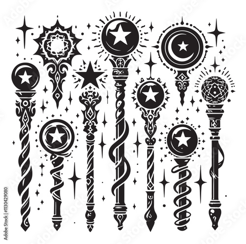 Magic staff Silhouette vector illustration