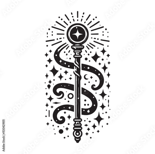 Magic staff Silhouette vector illustration