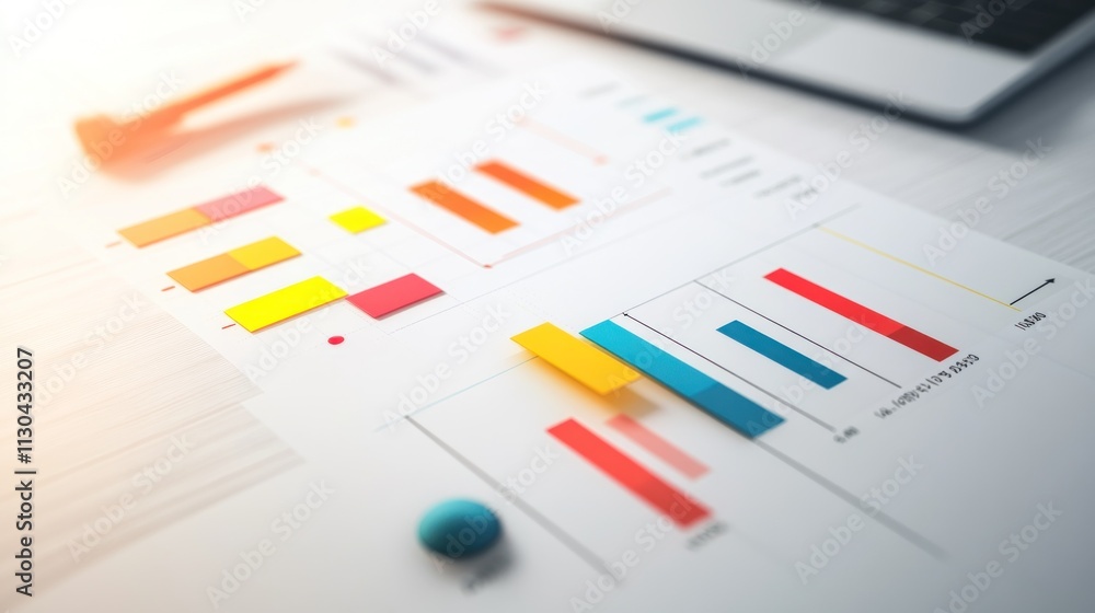 Colorful Charts Graphs And Sticky Notes On White Paper Colorful Charts Graphs And Sticky Notes On White Paper