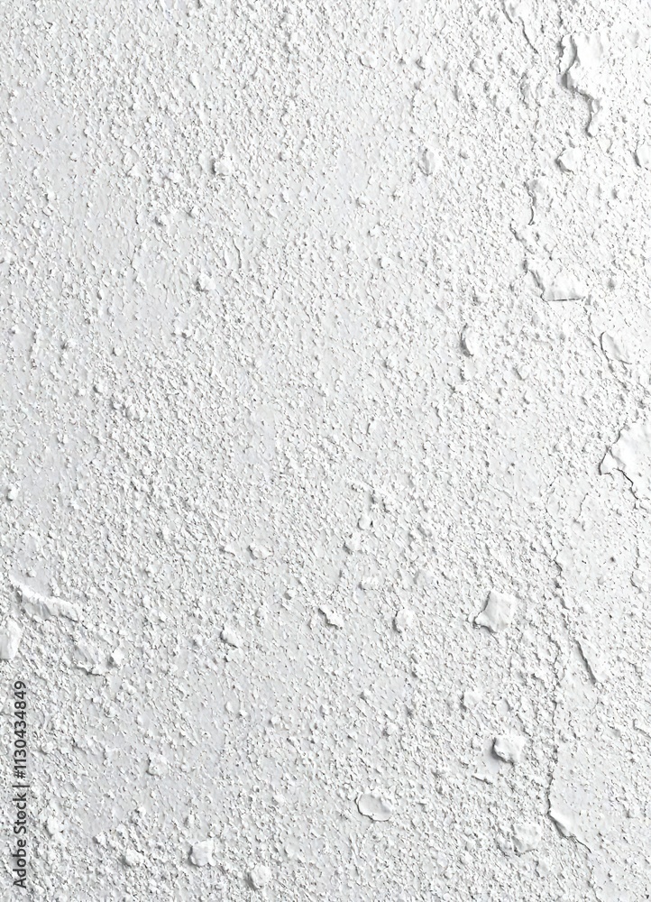 Fototapeta premium Rough-brushed plastered surface with a white coating, rugged finish, aging process, weathered stone