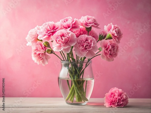 Wallpaper Mural Surreal Pink Carnation Flower Bouquet in Elegant Vase on Soft Pink Background for Mother's Day or Women's Day with Ample Copy Space for Creative Projects Torontodigital.ca