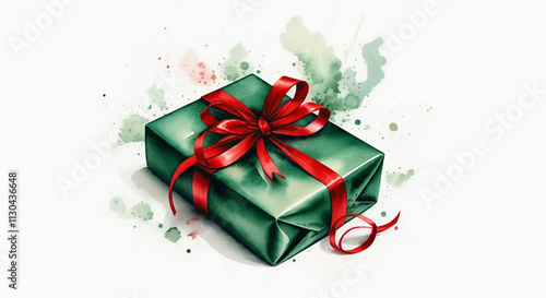 A festive green gift box wi...