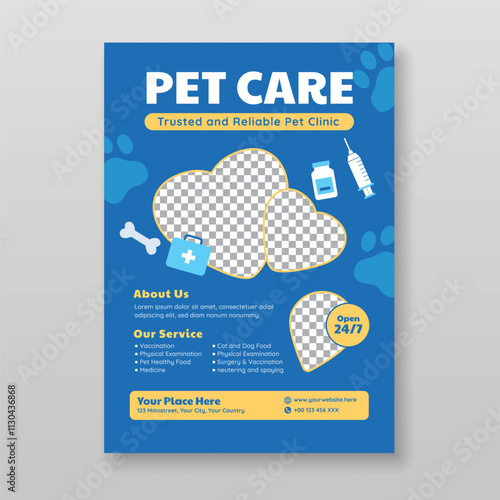 Pet care flyer template. Pet clinic, pet shop concept
