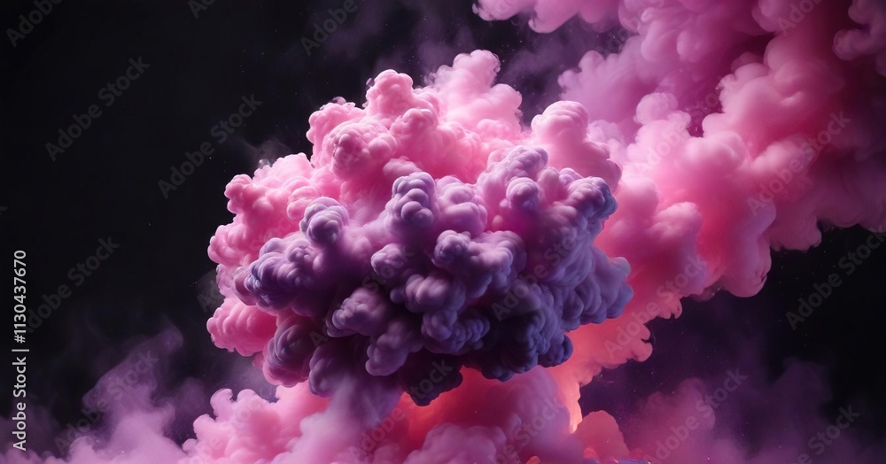 Fototapeta premium Pink purple cloud of smoke on a black background with subtle texture effects, , soft focus image