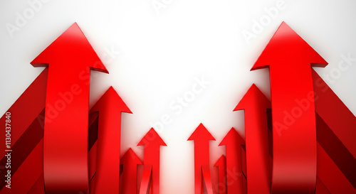 A bold graphic of red arrows pointing upward on a white background, symbolizing growth, success, and forward momentum photo