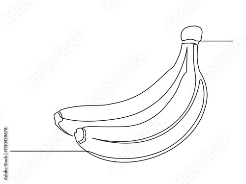 Continuous one line banana bunch isolated on white background. Simple fruit silhouette. Hand drawn banana outline. Vector illustration