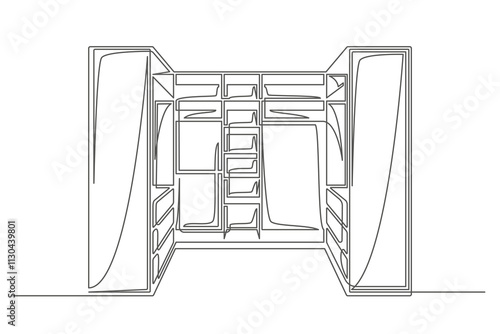Continuous one line drawing wardrobe isolated on white background. Vintage cupboard for interior design. Editable stroke. Vector illustration
