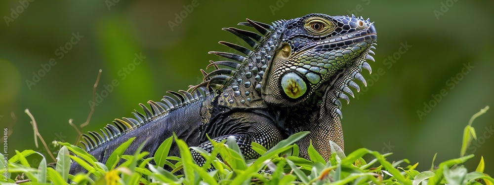 Obraz premium Closeup photo of a green iguanas face