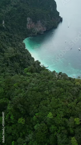 Beautiful drone video of Monkey Beach in Koh Phi Phi Don in Thailand.