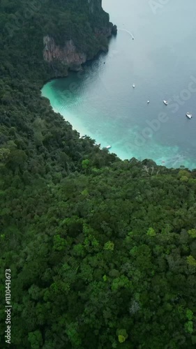 Beautiful drone video of Monkey Beach in Koh Phi Phi Don in Thailand.