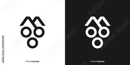 Simple Mount Grape Logo. Mountain Hill Peak Summit and Grape Icon Graphic. Grapes and Mountains Logo Design Template.