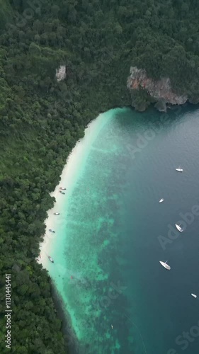 Beautiful drone video of Monkey Beach in Koh Phi Phi Don in Thailand.