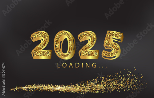 Gold Glitter 2025 An illustration depicting a loading symbol with festive elements of the New Year photo