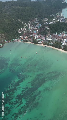 Drone video of Loh Dalum Bay in Koh Phi Phi Don in Thailand