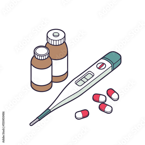 Medical thermometer. Flat icons on buttons in different colors