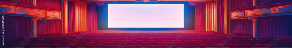 Fototapeta premium Panorama view of empty cinema theater illustration