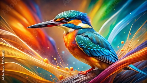 Vibrant Kingfisher in Abstract Style: A Stunning Vector Representation of Nature's Beauty with Colorful Feathers and Dynamic Shapes for Creative Projects and Designs photo