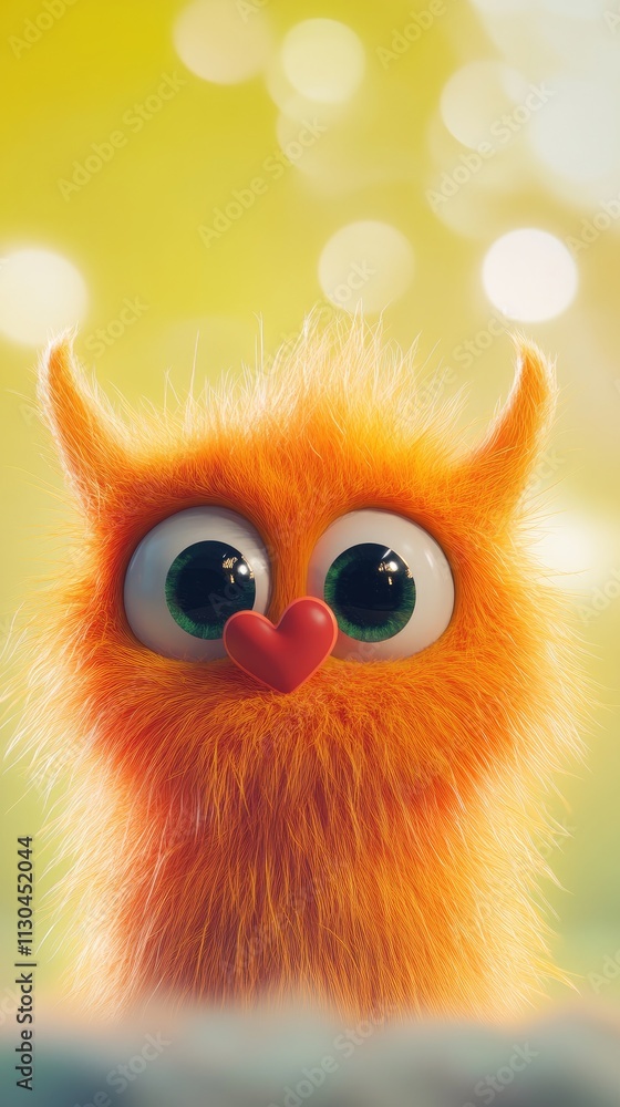 Fototapeta premium A cute, fluffy orange creature with big eyes and a heart-shaped nose, exuding charm and playfulness.