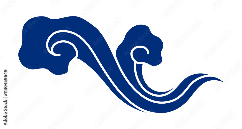 Obraz premium Cloud png sticker, Chinese oriental blue clipart