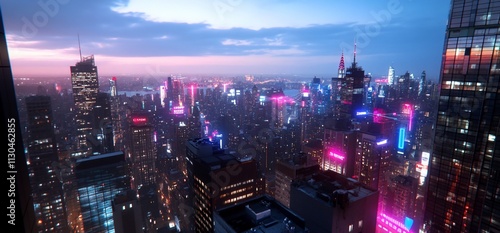 Wallpaper Mural Vibrant cityscape at twilight, aerial view. Torontodigital.ca