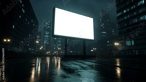 A martial law curfew announcement on a digital billboard, displayed above a deserted urban square under heavy military patrol  photo