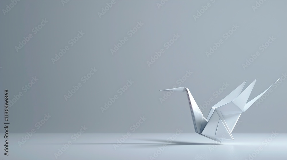 Naklejka premium A minimalistic origami crane on a solid light gray background.