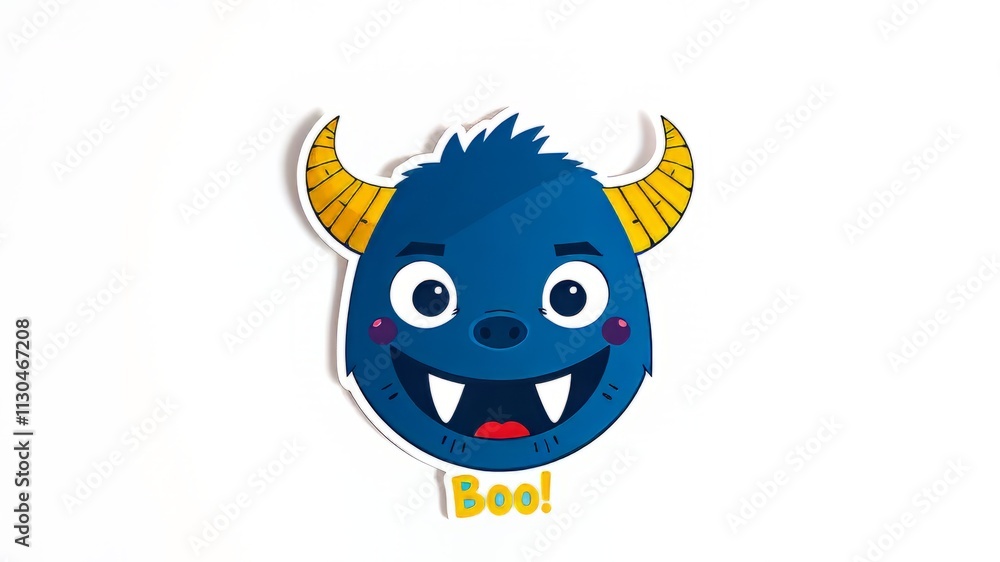 Naklejka premium Cute Kawaii Blue Monster Baby Head Silhouette Halloween Sticker Design