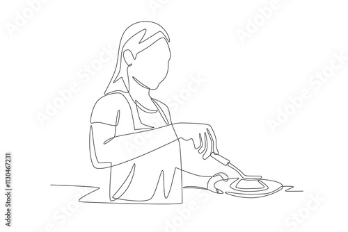 Woman preparing food. Preparing meals concept one-line drawing