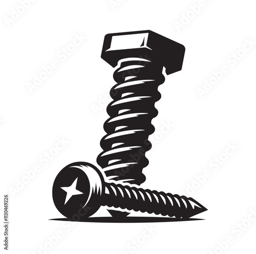 Screw bolt and nail Silhouette vector illustration