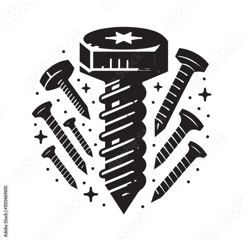 Screw bolt and nail Silhouette vector illustration
