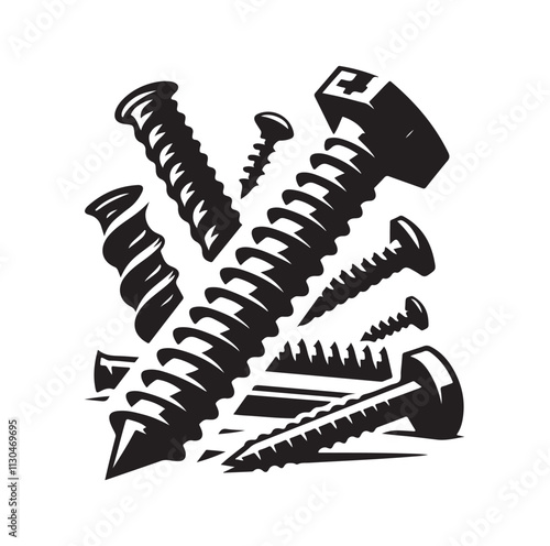 Screw bolt and nail Silhouette vector illustration