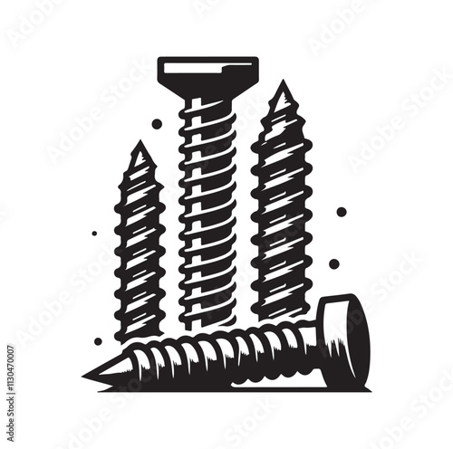 Screw bolt and nail Silhouette vector illustration